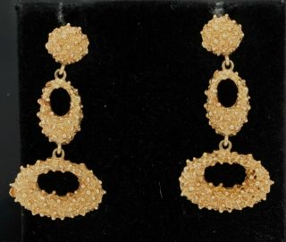 Vintage Heavy 14k Gold High Fashion Fancy Textured Drop Dangle Earrings