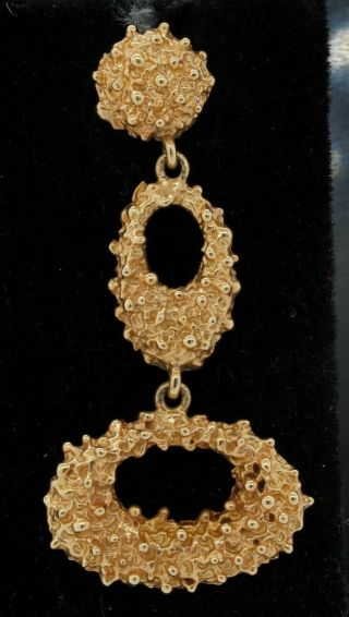 Vintage heavy 14K gold high fashion fancy textured drop dangle earrings 4