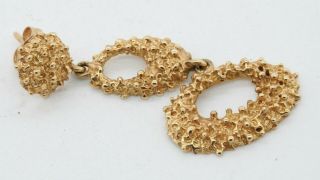 Vintage heavy 14K gold high fashion fancy textured drop dangle earrings 5