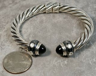 Vintage David Yurman Sterling Silver Black Sapphire Diamond Cable Hinge Bracelet 2