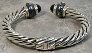 Vintage David Yurman Sterling Silver Black Sapphire Diamond Cable Hinge Bracelet 5