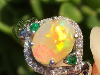 Estate Vintage 1.  522ct 18k Gold Natural Opal Diamond Ring Jewelry Size8.  R5018