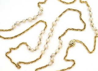 Chanel Pearl Chain Necklace 56 " Gold Tone Vintage V1294