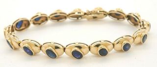 Vintage Heavy 14k Gold 16.  0ctw Oval Cut Blue Sapphire Fancy Link Bracelet
