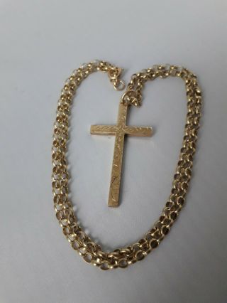 Heavy Vintage 9ct Gold Cross And Belcher Link Chain