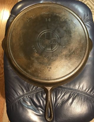 Vintage Griswold 14 Cast Iron Skillet Pan Large Block Logo 718b With Heat Ring