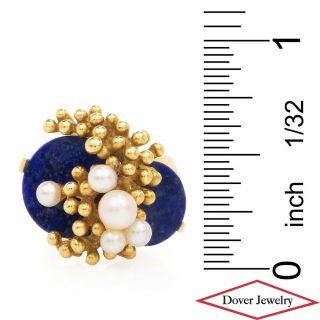 Vintage Pearl Lapis Lazuli 18K Gold Cluster Beaded Cocktail Ring 9.  1 Gr NR 4