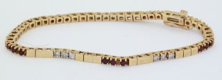 Vintage Heavy 14k Gold Elegant 2.  10ctw Diamond & Ruby Line Fancy Link Bracelet