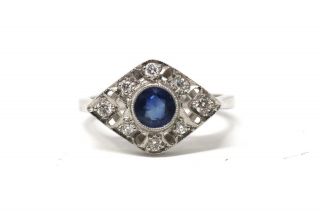 A Wonderful Vintage Art Deco Style 18ct White Gold Sapphire & Diamond Ring 24112