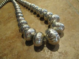 28 " Dynamite Vintage Navajo Graduated Sterling Silver Pearls Bead Necklace