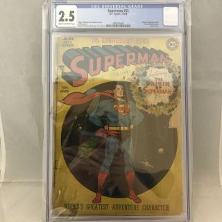 Superman 53 Cgc 2.  5 Vintage Dc Comic Key Origin Retold Classic Cover 10th Ann