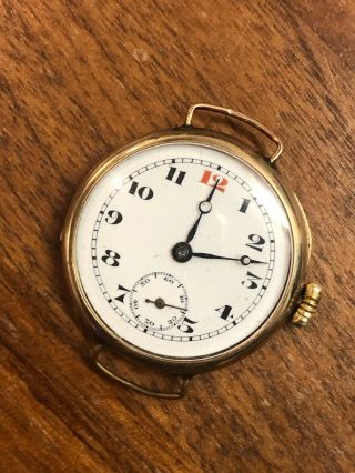 (452) Vintage 9ct Gold Cased Ww1 / Ww2 Trench Gents Wristwatch - Sorley Glasgow
