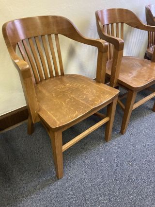 Four Vintage Wood Office Chairs Bankers Desk Courthouse Lawyer Antique Oak 4 2