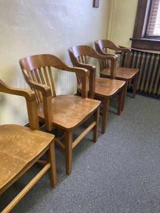 Four Vintage Wood Office Chairs Bankers Desk Courthouse Lawyer Antique Oak 4 5