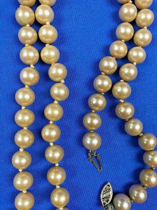 Vintage Golden South Sea Cultured Pearl Necklace 22 " 14k Clasp 8mm Hand - Knotted