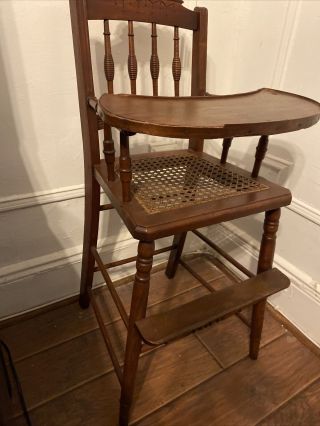Antique Vintage Victorian High Chair 1800 ' s - 1860s Caned Seat. 3