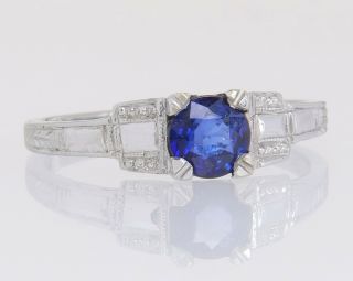Antique.  46ct Blue Sapphire 18k White Gold Art Deco Engagement Ring Size 6.  25