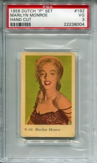 1958 Dutch Gum Movie Cards " P " Set 192 Marilyn Monroe Psa 3 Vg Pop 1,  1 Higher