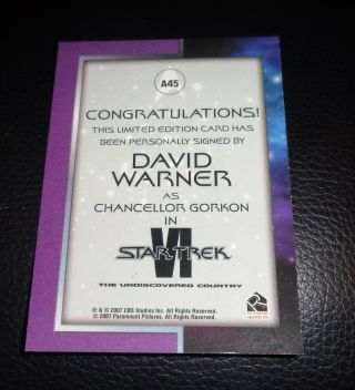 2007 STAR TREK VI DAVID WARNER as CHANCELLOR GORKON AUTOGRAPH TRADING CARD A45 2