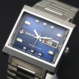 Vintage Rado Manhattan Day Date Automatic Blue Dial Men`s Dress Swiss Watch