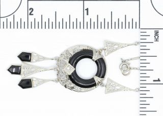 Antique Art Deco Diamond and Black Onyx Filigree 14K White Gold Necklace 3