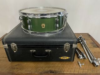 1966 Vintage Ludwig Keystone Badge Pioneer Snare Drum Green Case Key Stand W.  F.  L