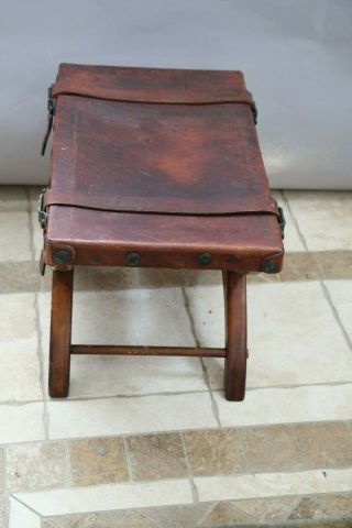 Vintage Saddle Seat Stool Handmade real leather forged iron Curule style X Base 2