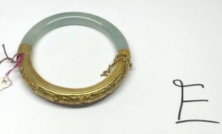 Vintage Gold Washed Silver Moss In Snow Jadeite Jade Chinese Bangle (e)