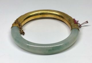 Vintage Gold Washed Silver Moss In Snow Jadeite Jade Chinese Bangle (E) 4