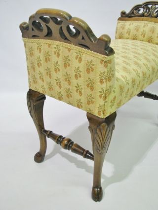 Vintage 1920s - 30s Bench With Carved Arms & Hoof Feet; Upholstery 4