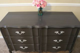 Vintage Dixie French Provincial Style 6 Drawer Dresser Dark Gray Elegant Buffet 2