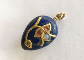 Antique Vintage 18k Lapis Charm/drop/pendant With Rubies,  Opal,  Diamond