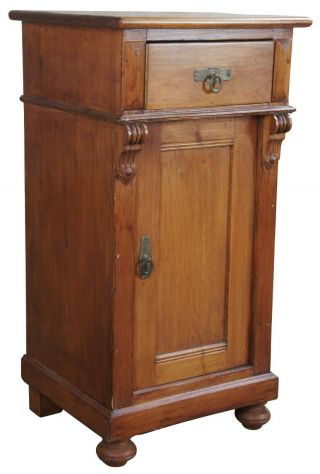 Old World English Pine Pedestal Cabinet Vintage Accent Table Nightstand 32 "