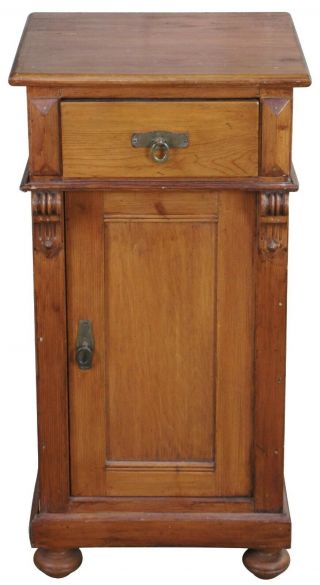 Old World English Pine Pedestal Cabinet Vintage Accent Table Nightstand 32 