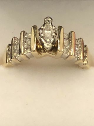 Vintage 14k Estate Yellow & White Gold,  Marquise Cut Diamond Engagement Ring