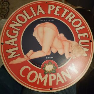 VINTAGE PORCELAIN MAGNOLIA PETROLEUM COMPANY OLD GAS & OIL SIGN 2
