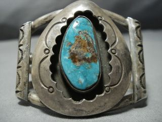 Museum Quality Vintage Navajo Turquoise Sterling Silver Bracelet Cuff Old
