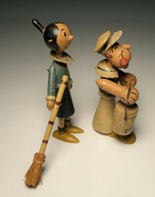 VINTAGE 1930 ' s POPEYE & OLIVE OIL SMALL JOINTED WOOD FIGURE 3.  25 