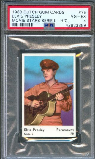 1960 Dutch Gum Card Serie L 75 Elvis Presley Playing Guitar Army Uniform Psa 4