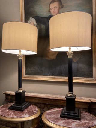 Elegant Tall Vintage Fluted Corinthian Column Table Lamps 3