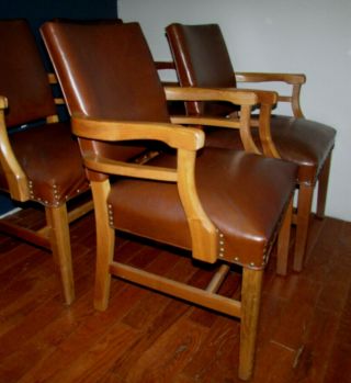 Set of 4 Vintage wood & vinyl bankers chairs w/nail head adornments 4