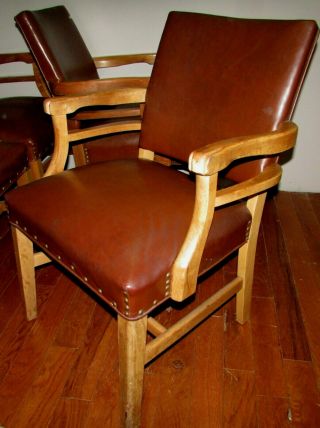 Set of 4 Vintage wood & vinyl bankers chairs w/nail head adornments 6