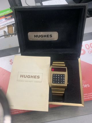 Vintage Hughes Aircraft Company Solid State Digital Led Quartz Calculator Watch