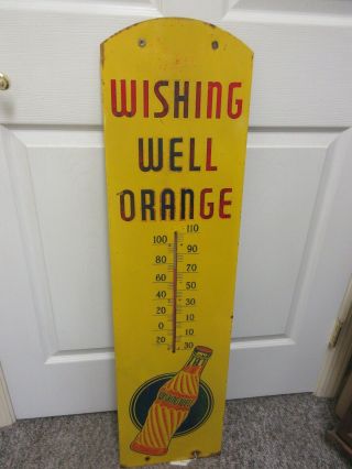 Vintage Advertising Wishing Well Orange Soda Tin Thermometer Store Counter 504 - X