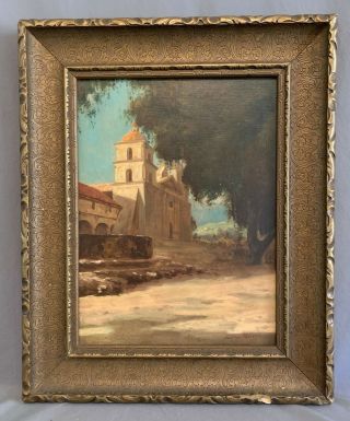 Vintage Morton Powers California Artist Oil Painting Santa Barbara Mission 1914