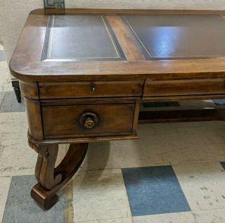 Vintage Wooden Scroll Leg Desk w/ Leather Top 2