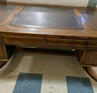 Vintage Wooden Scroll Leg Desk w/ Leather Top 3