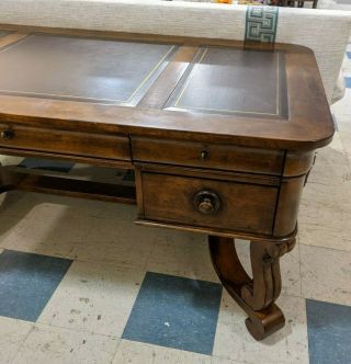 Vintage Wooden Scroll Leg Desk w/ Leather Top 4