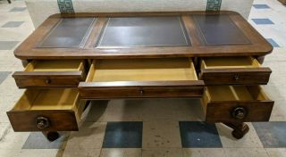 Vintage Wooden Scroll Leg Desk w/ Leather Top 5