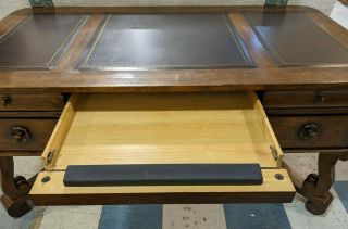 Vintage Wooden Scroll Leg Desk w/ Leather Top 6